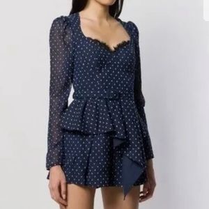 Self-Portrait US-4 Black and Blue Belted Longsleeve Romper